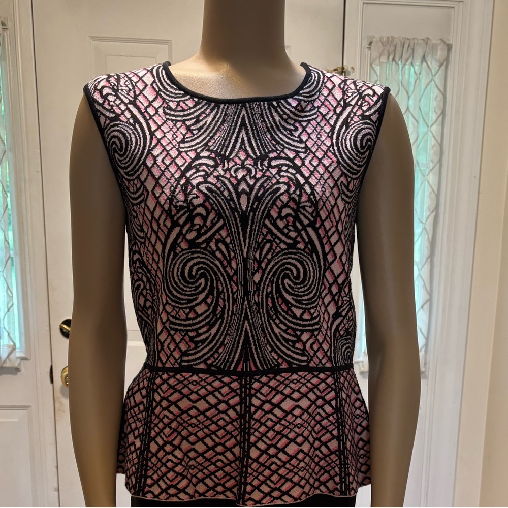 BCBGMaxAzria Black and Pink Peplum Top